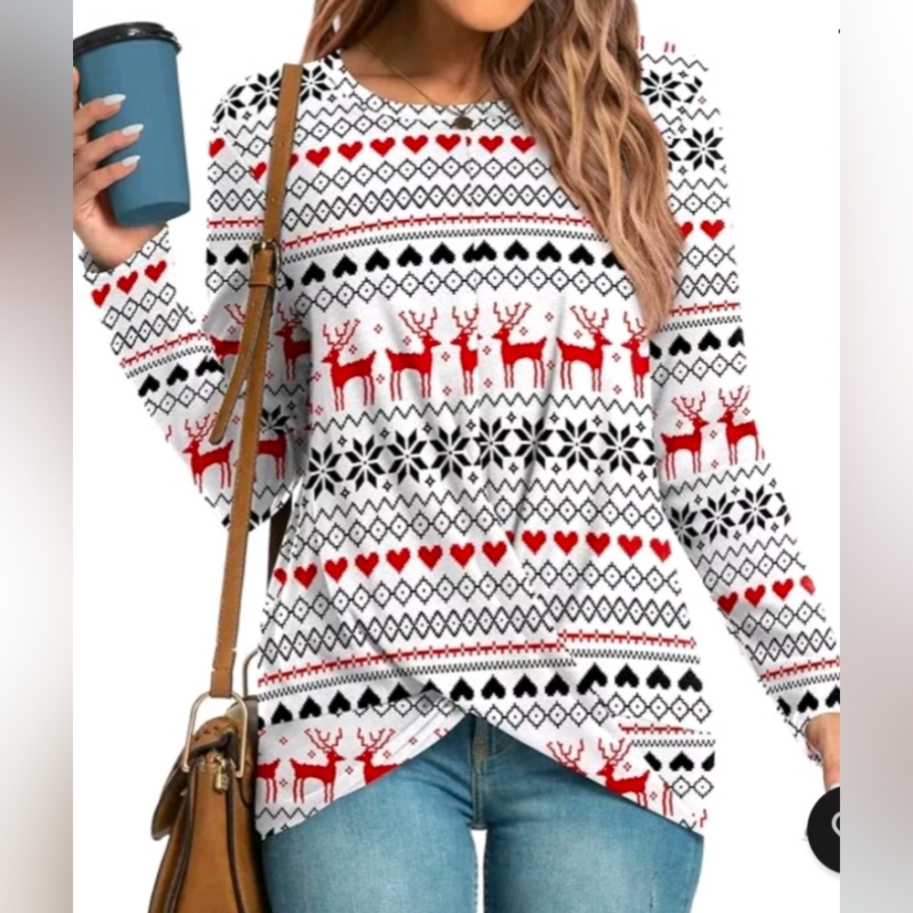 *NEW*HOTGIFT Women's Winter Fall Christmas Top Long Sleeve Casual T-shirt Size M